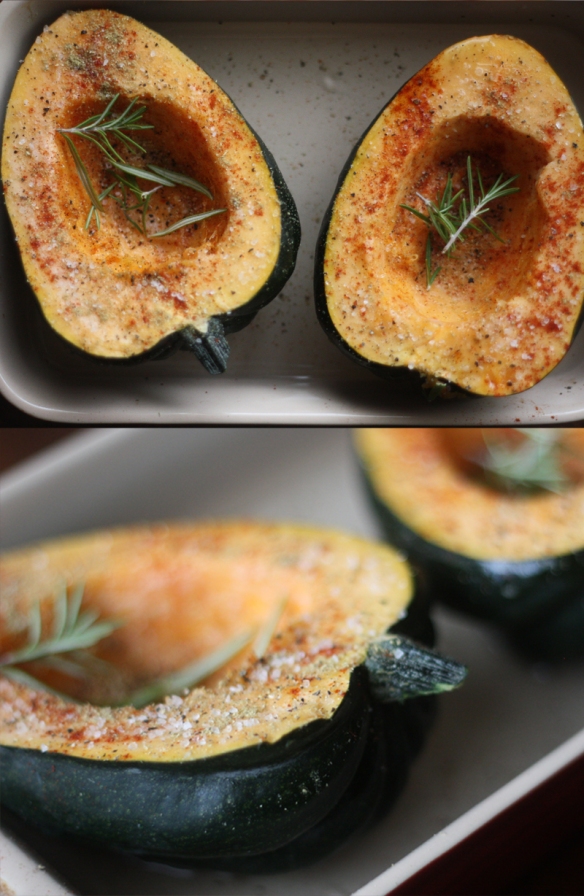 Roasted Acorn Squash with Rosemary, Cayenne and Coconut Oil #herbivore #vegan